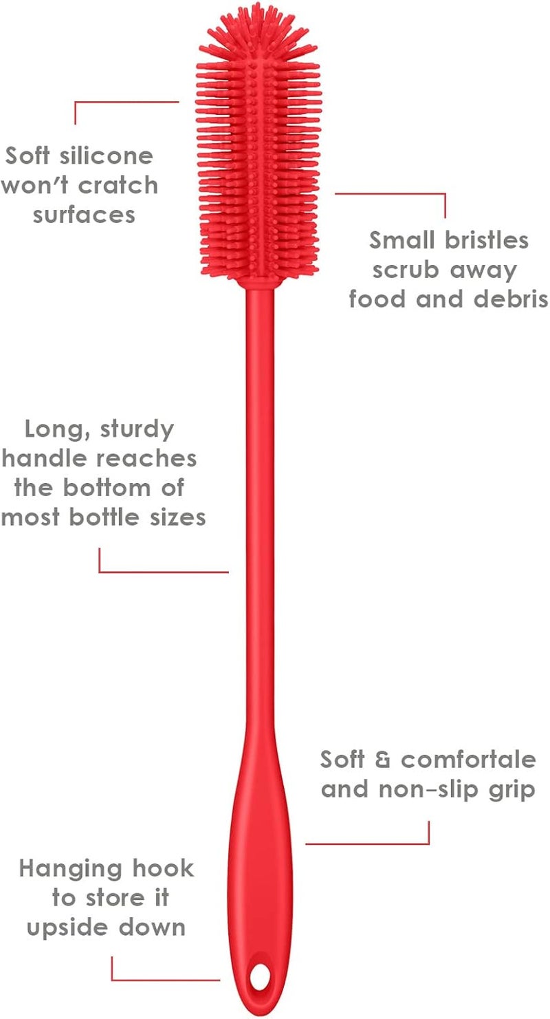 Purtribe Silicone Bottle Brush, Water Bottle Cleaner Brush with Long Handle, Perfect for Cleaning Narrow Neck Containers, Vacuum Sports Bottle, Tumblers, Flask, Glassware (1 Pack, Red) - Image 4